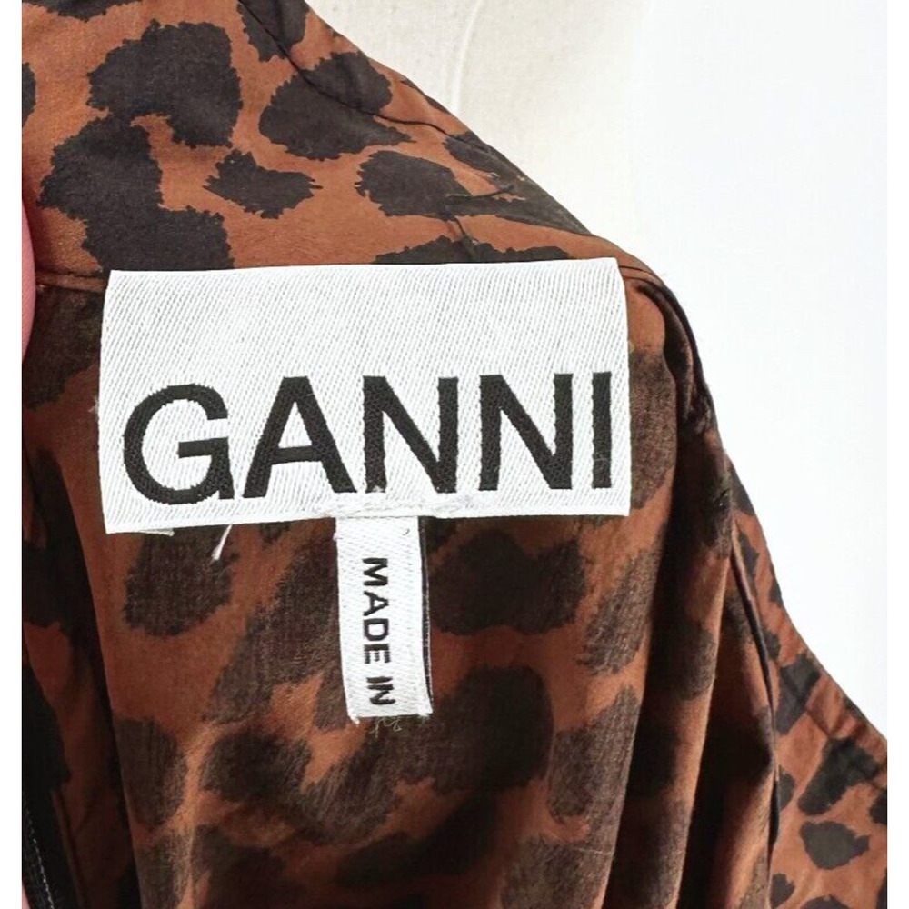 Ganni Women Midi Leopard Print Dress 34/XS Balloon Sleeve Poplin Party Event - Picture 8 of 11